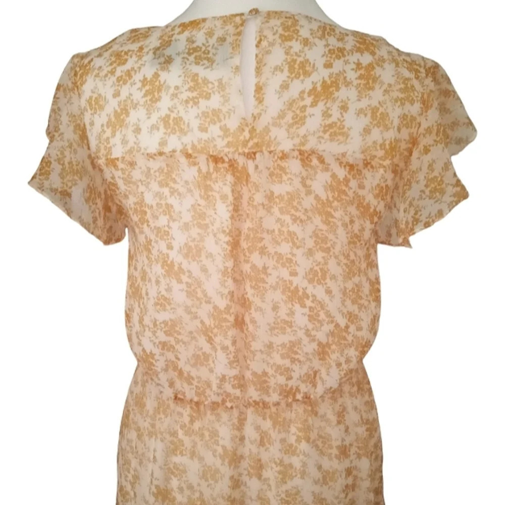 Revolve Mink Pink Gold White Floral Cottagecore Tiered Lana Dress Size Small - Picture 7 of 8
